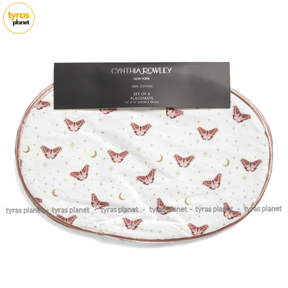 Cynthia Rowley Cosmic Butterfly Placemats Set of 4 White Pink Halloween Oval